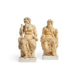 A PAIR OF ITALIAN PLASTER FIGURES OF SEATED RIVER GODS, EARLY 19TH CENTURY
