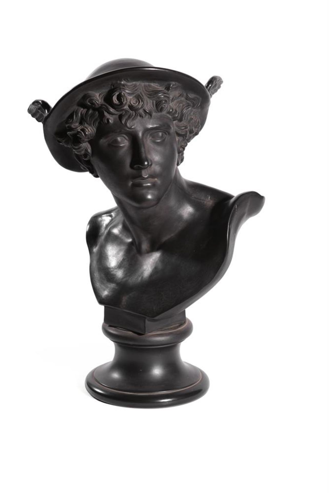 A WEDGWOOD BLACK BASALT BUST OF MERCURY, LATE 18TH/EARLY 19TH CENTURY