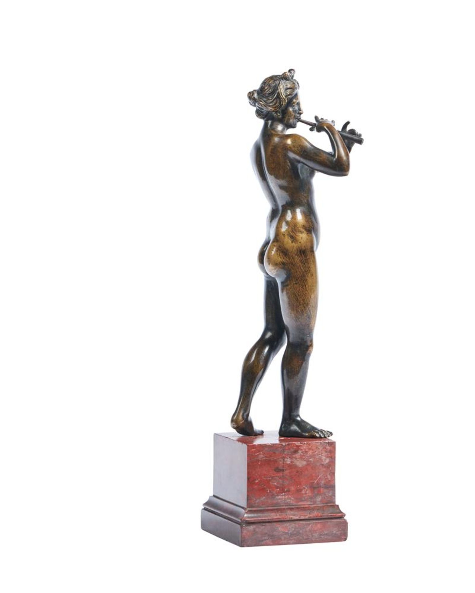 A FRENCH BRONZE FIGURE OF A FEMALE FLAUTIST, 18TH CENTURY - Image 5 of 5