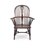 A VICTORIAN YEW AND ELM HIGH BACK WINDSOR ARMCHAIR, MID 19TH CENTURY