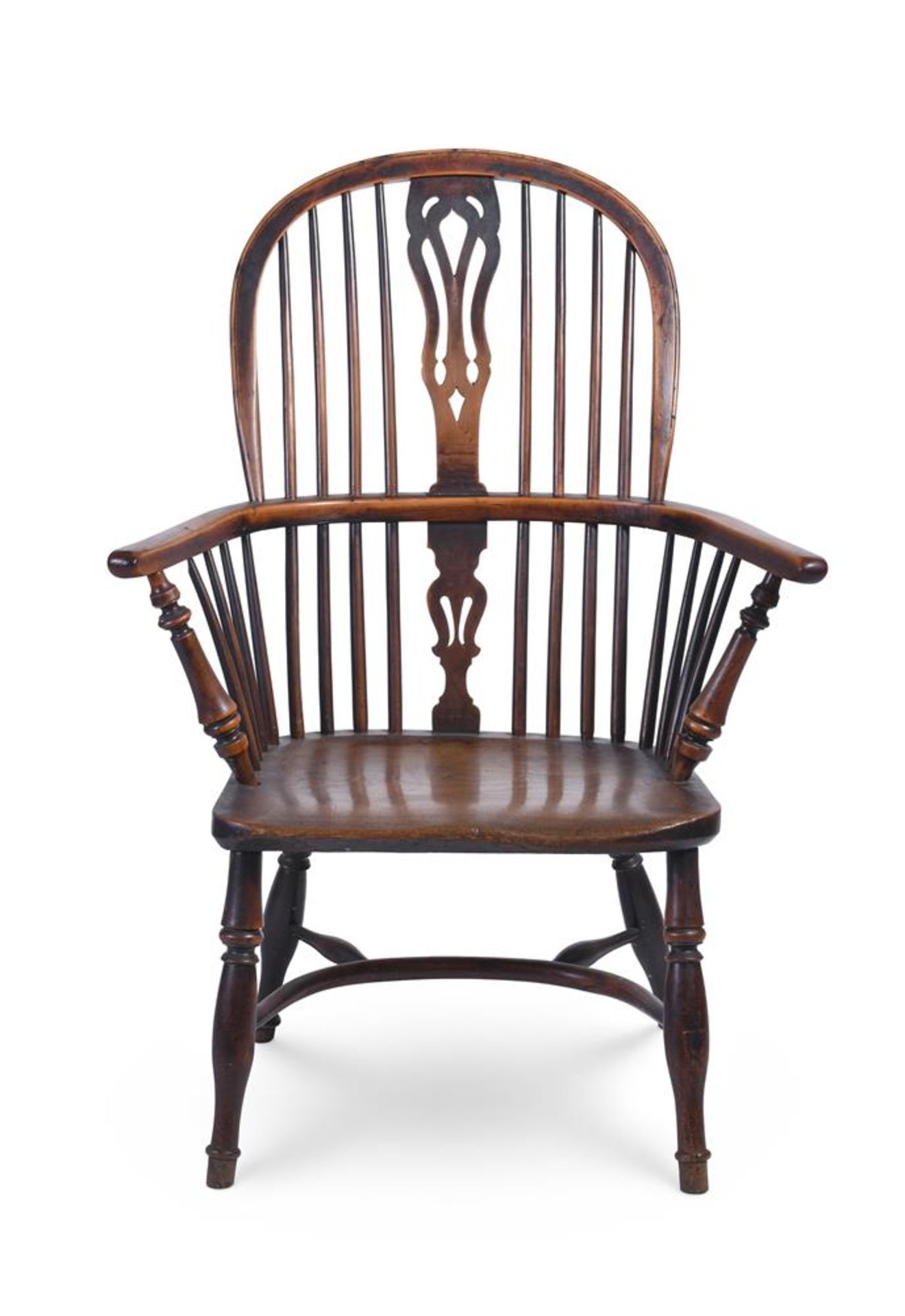 A VICTORIAN YEW AND ELM HIGH BACK WINDSOR ARMCHAIR, MID 19TH CENTURY