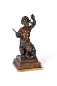 A FRENCH BRONZE FIGURE OF A PUTTO PLAYING THE TRIANGLE, 18TH CENTURY
