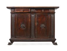 AN ITALIAN WALNUT SIDE CABINET, LATE 16TH OR EARLY 17TH CENTURY