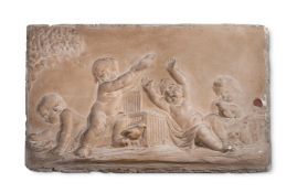 AFTER FRANÇOIS DUQUESNOY (1597-1643) A PLASTER HIGH RELIEF OF CAVORTING PUTTI, ITALIAN, 18TH CENTURY