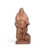 A LARGE FRANCO-FLEMISH TERRACOTTA STANDING FIGURE OF SAINT ANTHONY THE ABBOT, EARLY 18TH CENTURY