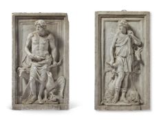 AFTER ARTUS QUELLINUS THE ELDER (1609-1668) A PAIR OF PLASTER HIGH RELIEF PANELS OF JUPITER AND DIAN