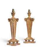 A PAIR OF GILTWOOD LAMPS IN THE ROBERT ADAM MANNER, EARLY 20TH CENTURY IN THE 18TH CENTURY STYLE