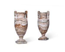 A GOOD PAIR OF ITALIAN GRAND TOUR ALABASTER VOLUTE KRATERS, EARLY 19TH CENTURY