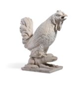 A LARGE MARBLE GROUP OF AESOP'S ROOSTER AND THE FOX, ITALIAN, 18TH CENTURY