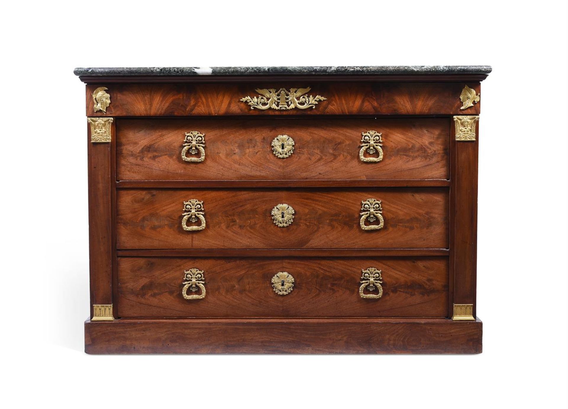 A FRENCH MAHOGANY AND ORMOLU MOUNTED COMMODE IN THE MANNER OF JACOB FRERES, EARLY 19TH CENTURY