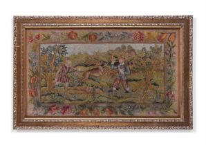 AN ENGLISH PASTORAL WOOLWORK PICTURE, 18TH CENTURY