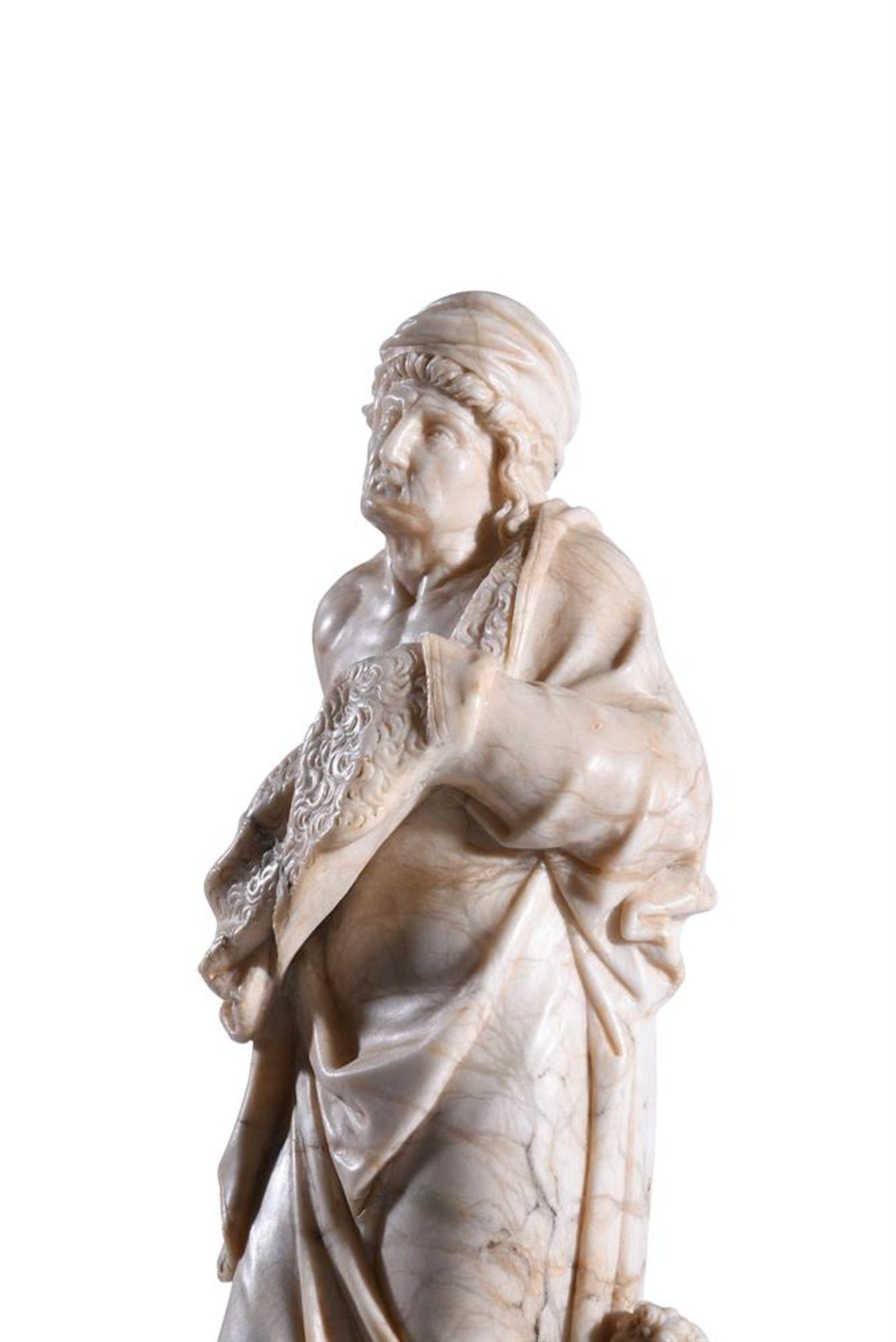 A GERMAN ALABASTER ALLEGORICAL FIGURE OF WINTER AS AN OLD MAN, 17TH CENTURY - Image 2 of 3