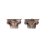 A PAIR OF ITALIAN CARVED STONE CAPITALS, 15TH/16TH CENTURY