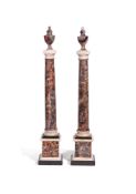 A PAIR OF GEORGE III BLUE JOHN, ALABASTER, AND POLISHED BLACK ASHFORD SLATE COLUMNS