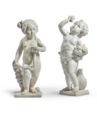 A PAIR OF FLEMISH WHITE MARBLE FIGURES ALLEGORICAL OF SPRING AND AUTUMN, 18TH CENTURY