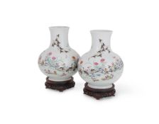 A pair of Chinese Famille Rose 'Geese' vases