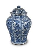 A large Chinese blue and white baluster jar and cover
