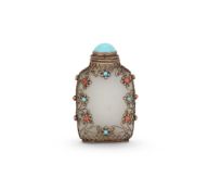 Y A Mongolian white jade turquoise and coral mounted snuff bottle