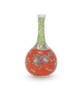 A Chinese Famille Rose 'clobbered' bottle vase
