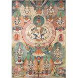 A Sino-Tibetan Thang-ka depicting the Thousand-Armed Avalokitesvara