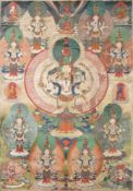 A Sino-Tibetan Thang-ka depicting the Thousand-Armed Avalokitesvara