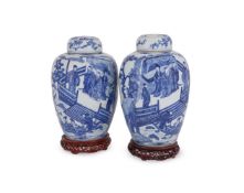 A pair of good Chinese blue and white ovoid jars and covers