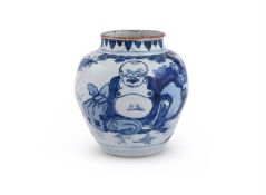 A Chinese blue and white 'Buddha' jar
