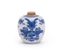 A small Chinese blue and white 'Precious Objects' ginger jar