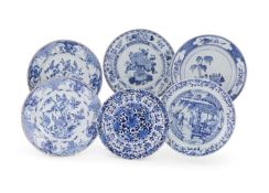 A group of six Chinese blue and white plates