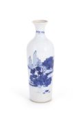 A Chinese blue and white 'landscape' sleeve vase