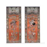 A very large pair of Southern Chinese silk embroidered 'celebration' panels