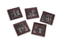 Y A set of five Chinese lacquer mother-of -pearl inlaid dishes