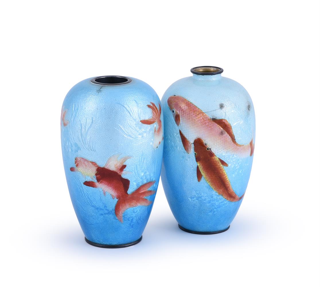 Kumeno Teitaro:: A Japanese Cloisonné and Tsuki-Jippo Enamel Vase