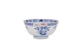 A Chinese 'ling long' blue and white and Famille Rose bowl