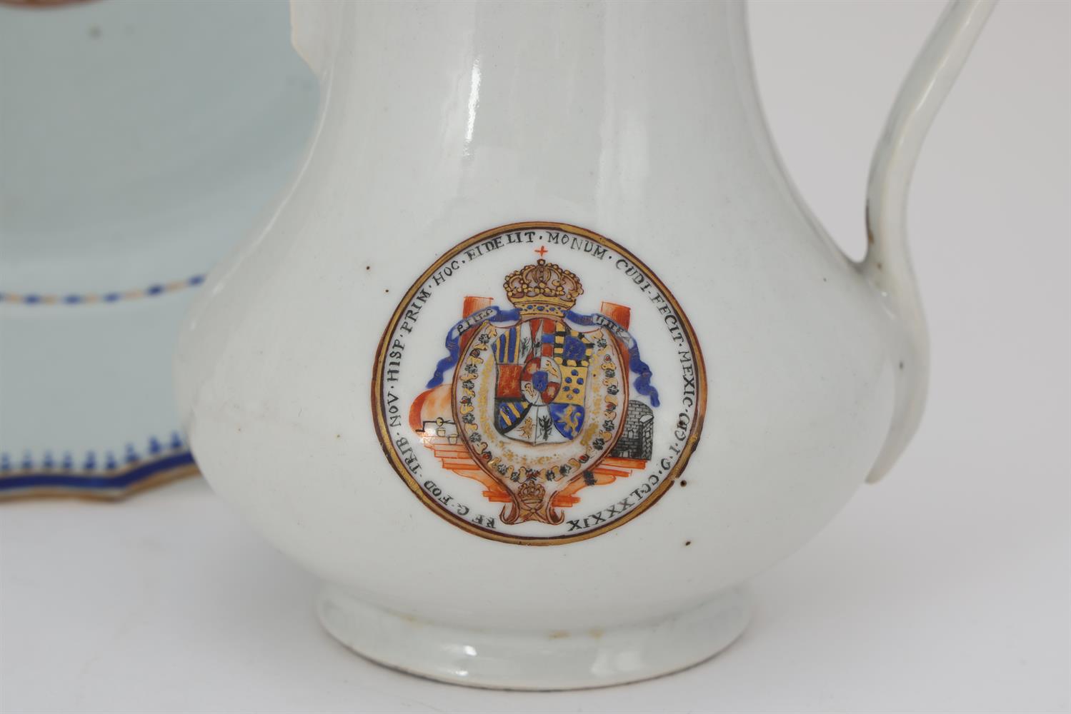 A Chinese Export Spanish Colonial 'Royal Court of Mines' Armorial plate and a jug - Image 2 of 2