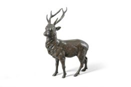 A Japanese bronze model of a stag