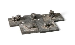 A set of five 'Buddhist' lion slate tiles