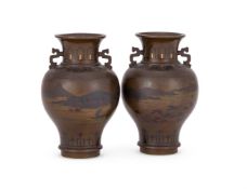 Nogawa Company: A Pair of Inlaid Bronze Vases