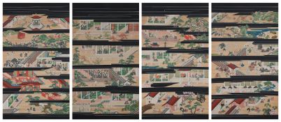 Tosa School Style: An attractive set of Japanese paintings in ink and colour on silk