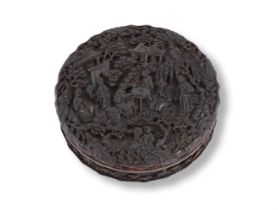 Y A carved Chinese tortoiseshell circular box and cover