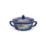 A Chinese Famille Verte powder-blue-ground twin handled tureen and cover