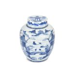 A Chinese blue and white ginger jar and a cover