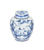 A Chinese blue and white ginger jar and a cover