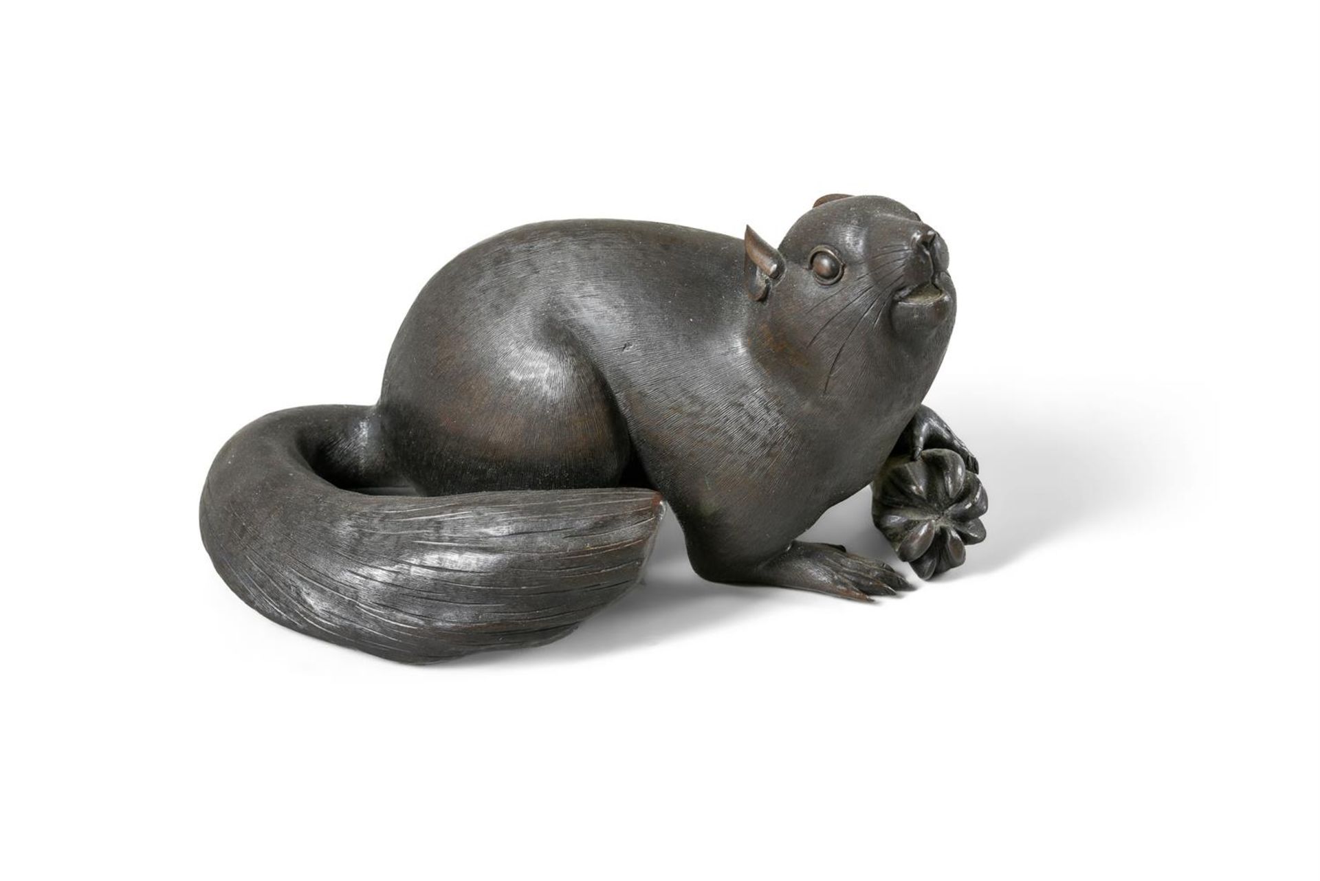 A Japanese bronze model of a treeshrew