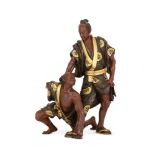 Gyokko: A Parcel Gilt Bronze Group of Two Samurai