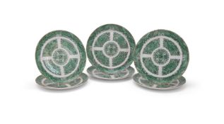 A group of six Chinese Export green 'Fitzhugh' plates