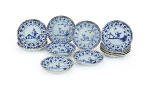 Eleven Chinese blue and white saucers