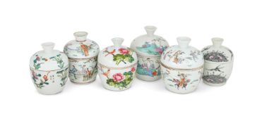 Six various Famille Rose bowls and covers