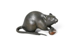 A Japanese bronze model of a rat