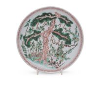 A Chinese Famille Verte 'Pine Tree' dish